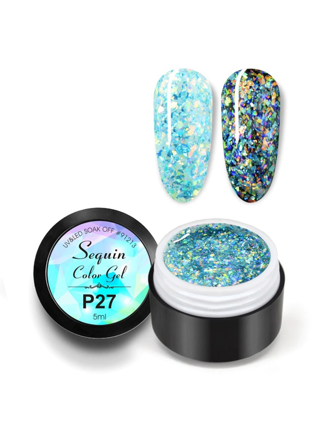

VENALISA Peacock Foil Sequin Glitter Gel Nail Polish 5 ml - P27, Blue