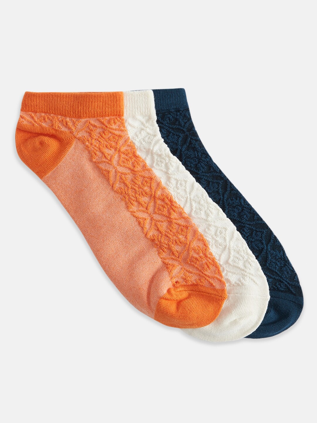 

Honey by Pantaloons Women Orange, Blue & White Cotton Ankle Length Socks