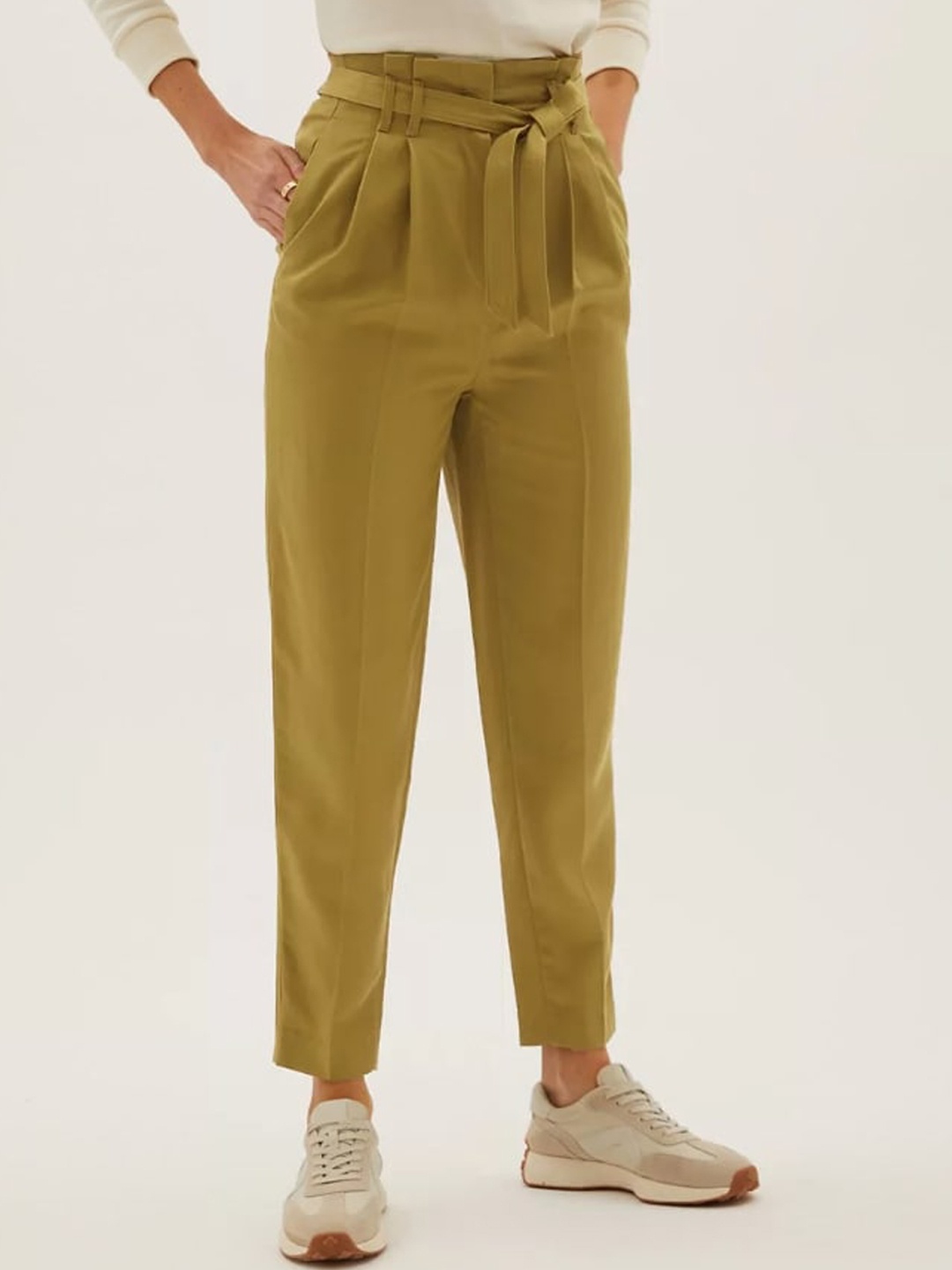 

Marks & Spencer Women Khaki High-Rise Trousers