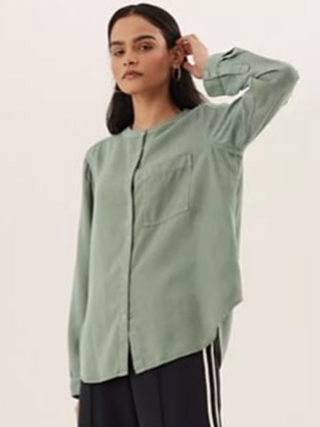 

Marks & Spencer Women Khaki Classic Casual mandarin collar Shirt