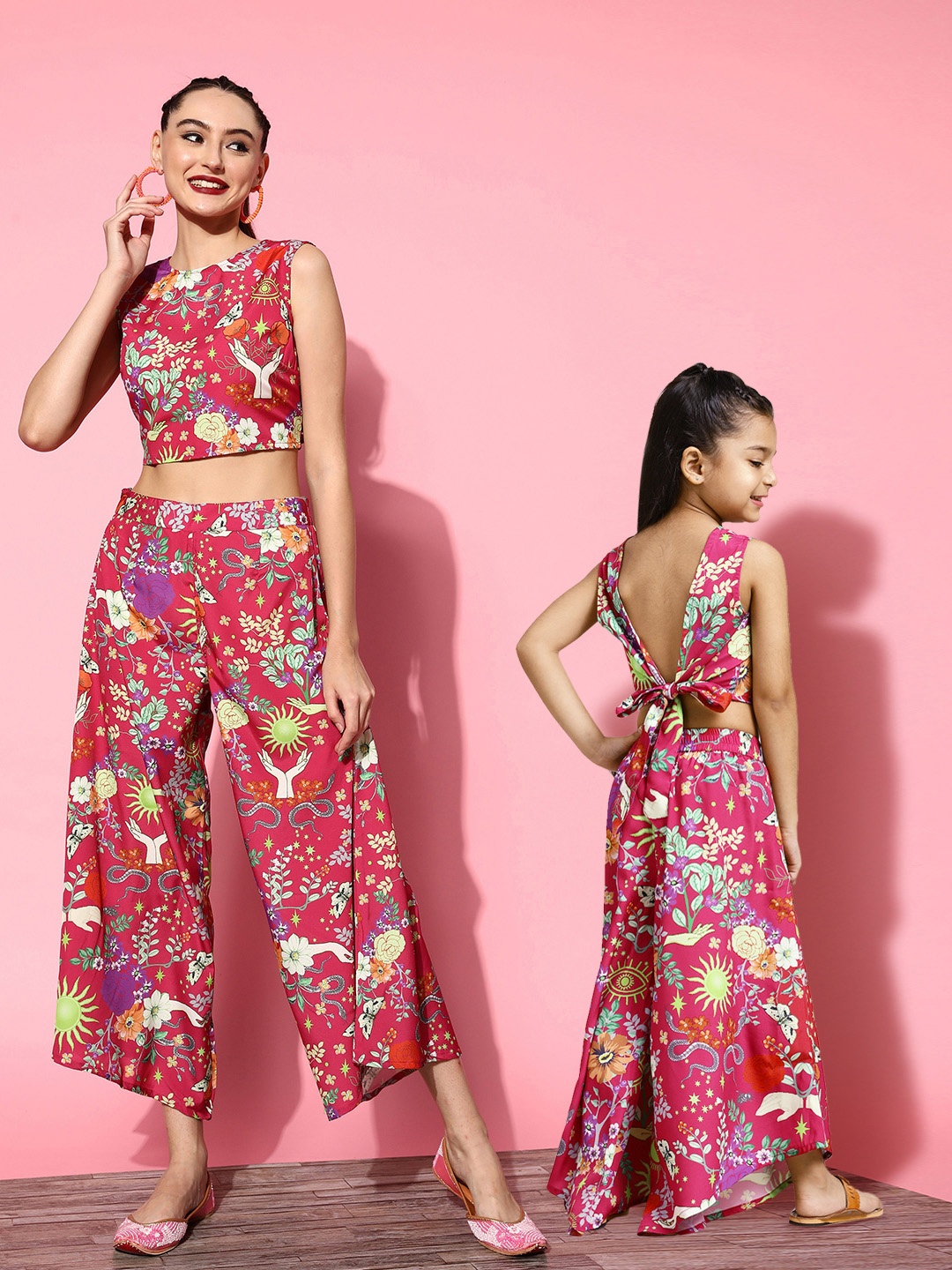 

Sangria Women Pink Printed Top with Palazzos