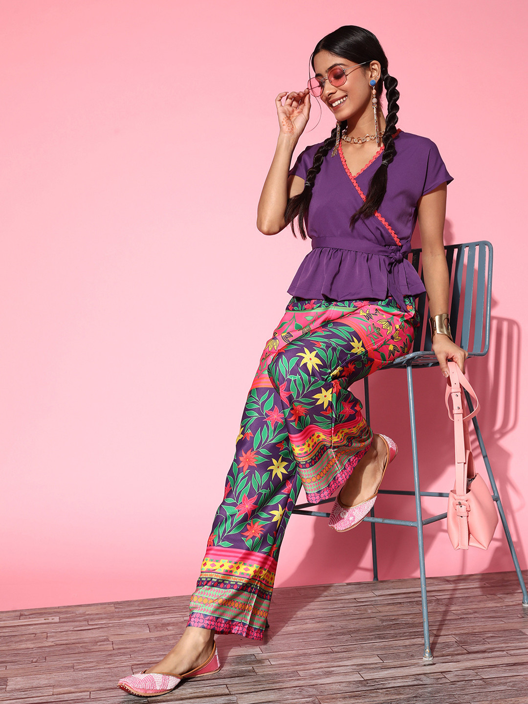 

Sangria Women Purple & Pink Floral Printed Co-ords