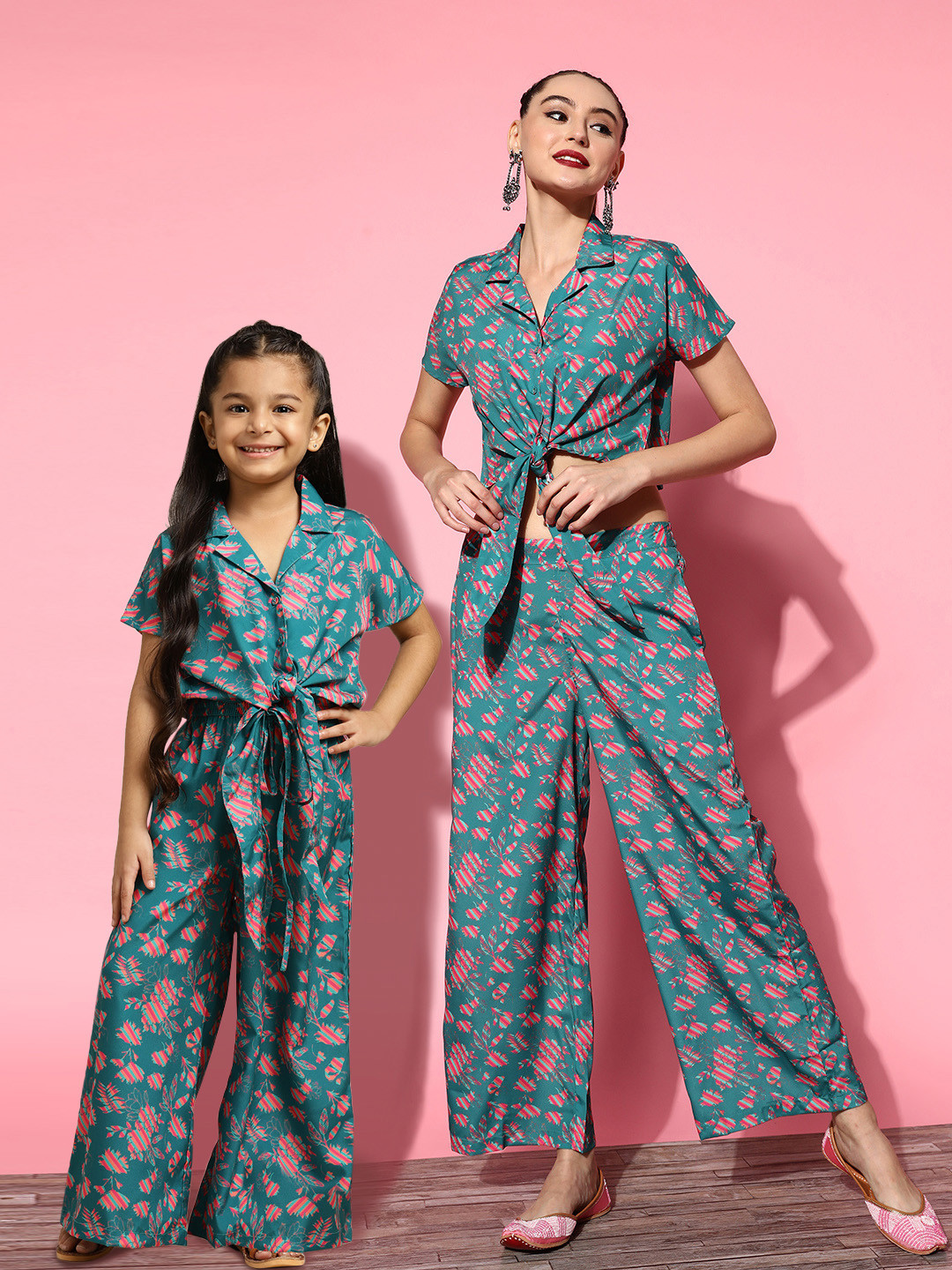 

Sangria Women Beautiful Green Printed T-shirt with Palazzos