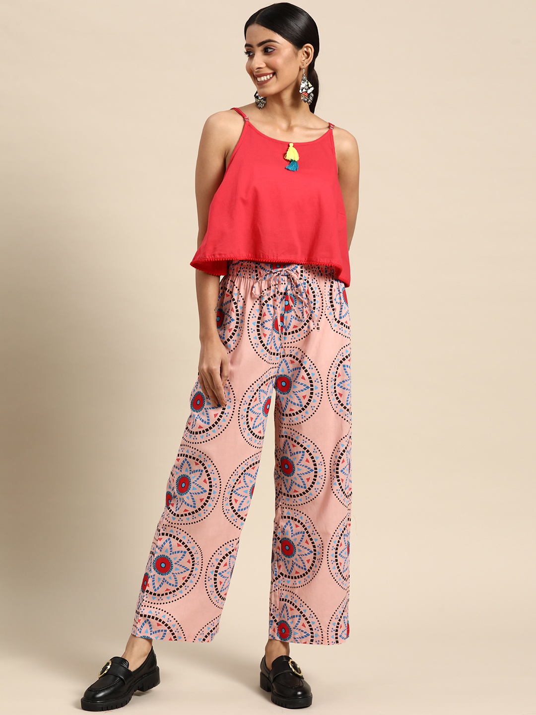 

Sangria Women Red & Pink Ethnic Motifs Printed Pure Cotton Co-Ord Set