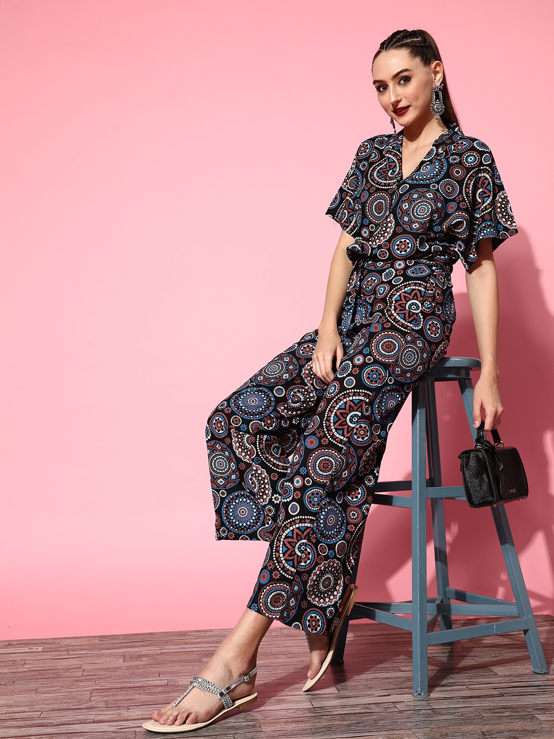 

Sangria Women Black Printed Shirt with Trousers