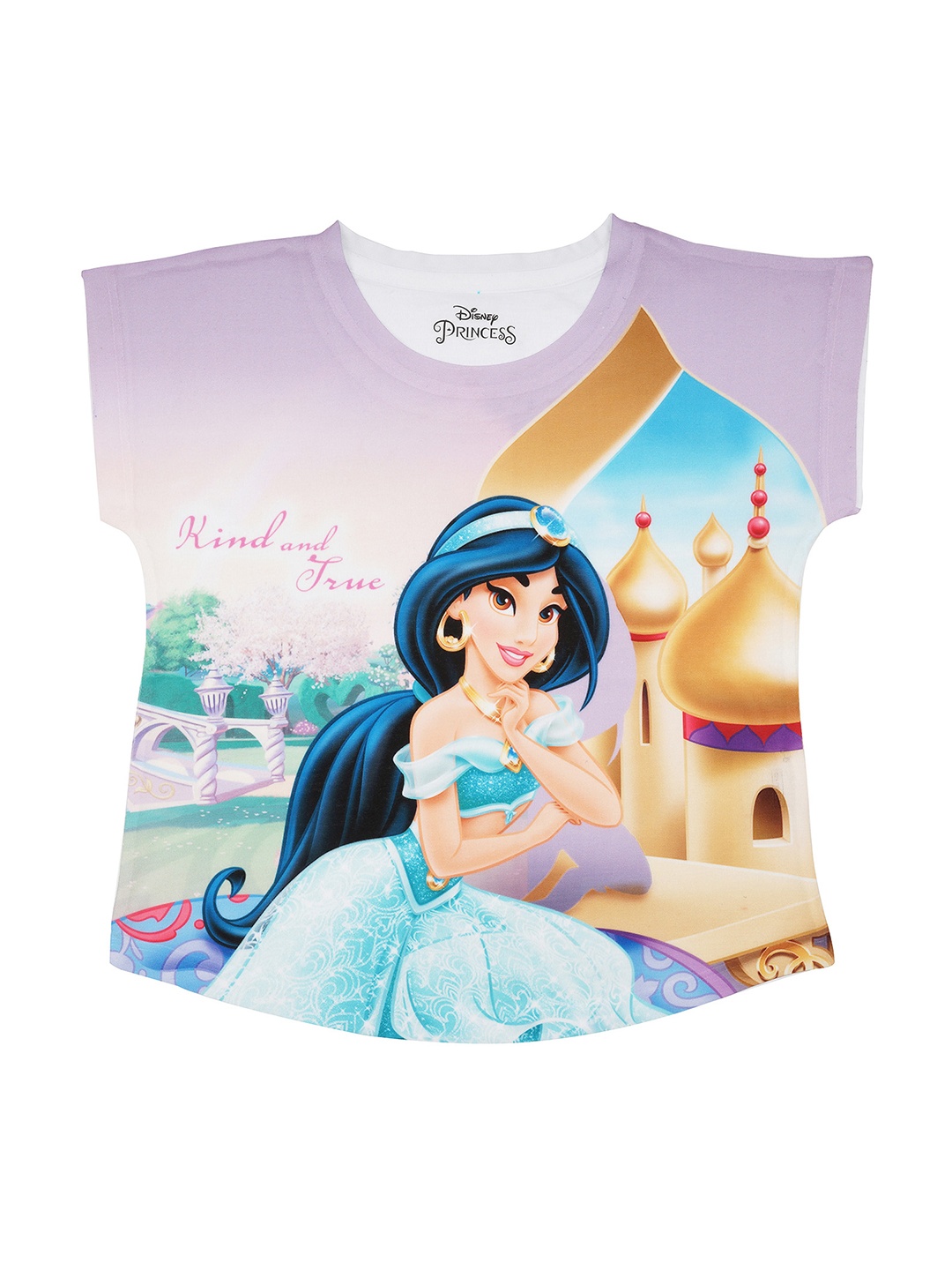 

Disney by Wear Your Mind Girls Lavender & White Disney Princess Printed Top