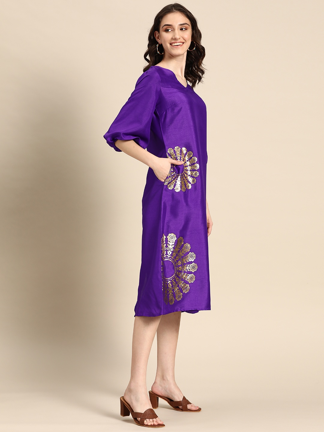 

Sangria Ethnic Motifs A-Line Ethnic Dress, Purple