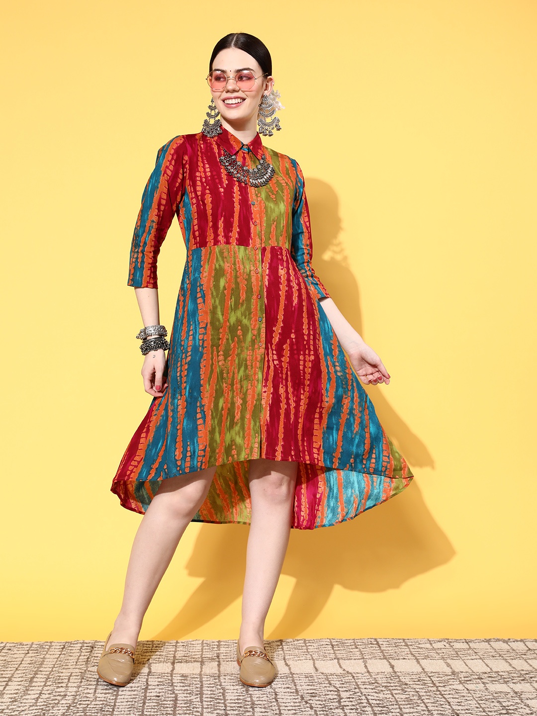 

Sangria Women Multi-Coloured Viscose Rayon Asymmetrical Ethnic Dress