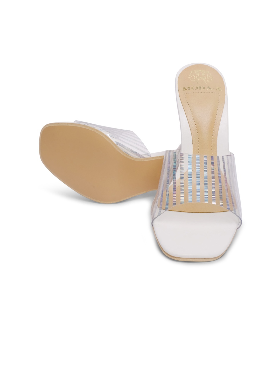 

MODA-X Off White & Beige Block Sandals 3 Inch Heels