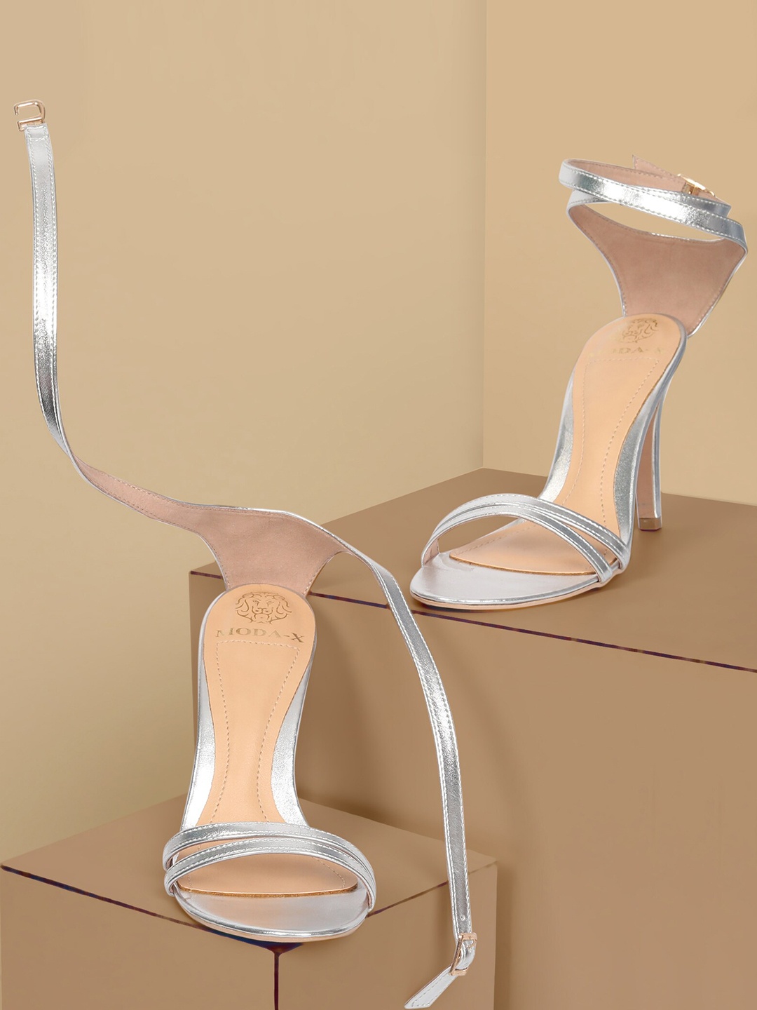 

MODA-X Women Silver-Toned Stiletto Ankle Loop Sandals