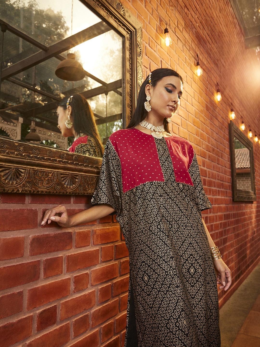 

Sangria Women Black Ethnic Motifs Printed Kurta with Dhoti Pants
