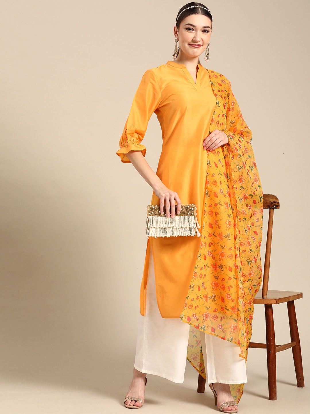 

Sangria Women Yellow & White Kurta with Palazzos & Dupatta