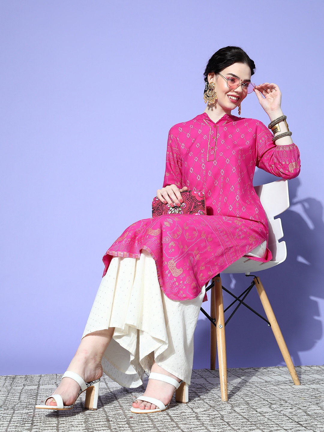 

Sangria Women Bright Fuchsia Sleeve Bounce Kurta