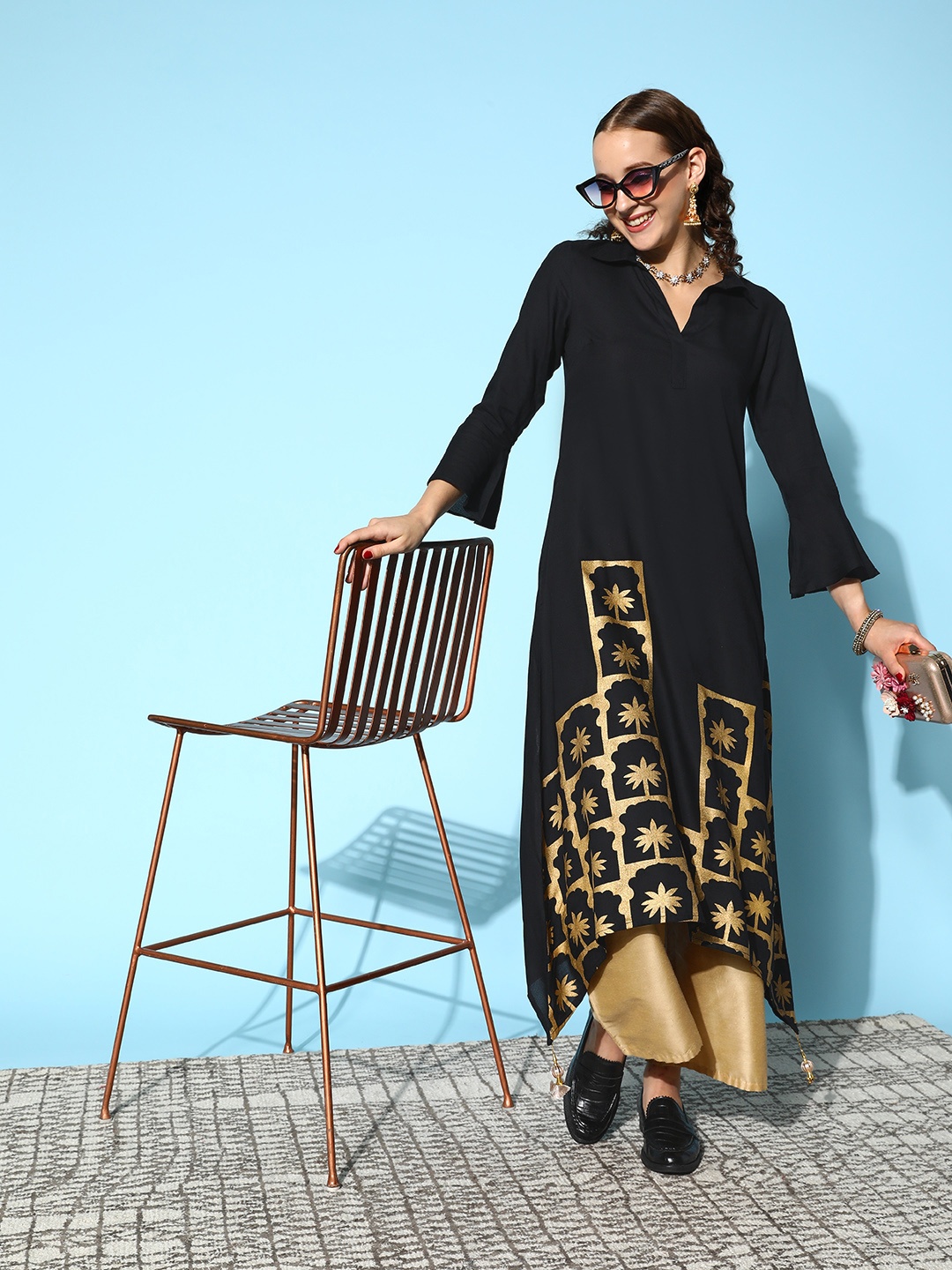 

Sangria Women Black Ethnic Motifs Printed Kurta