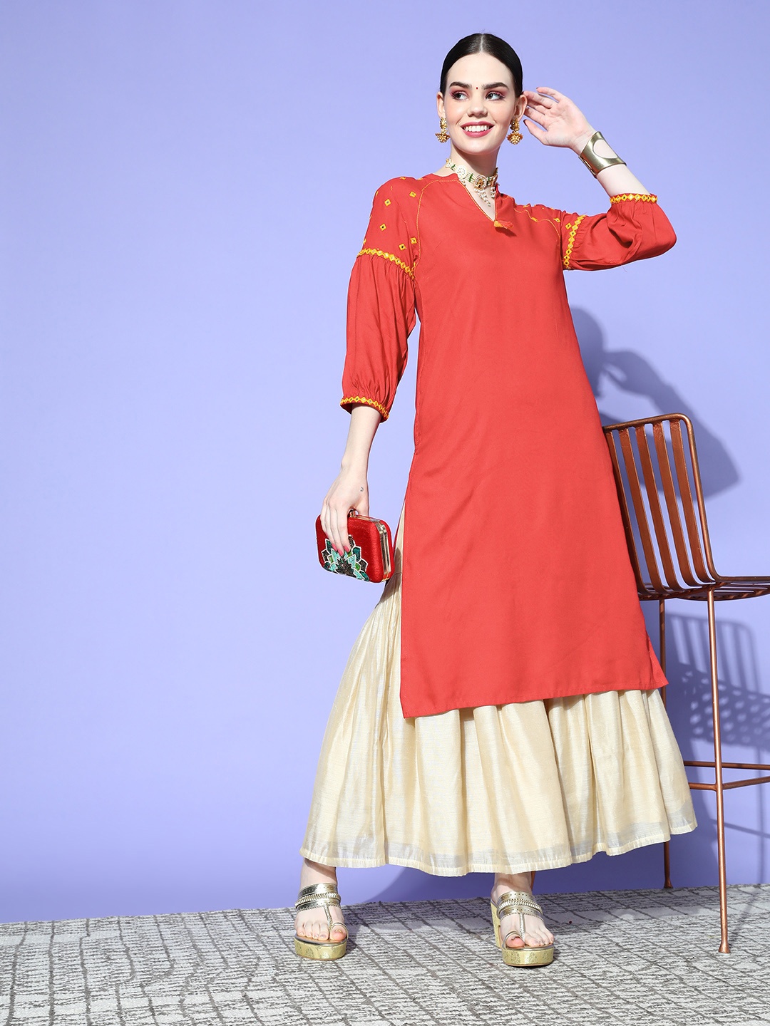 

Sangria Women Beautiful Red Sleeve Bounce Kurta