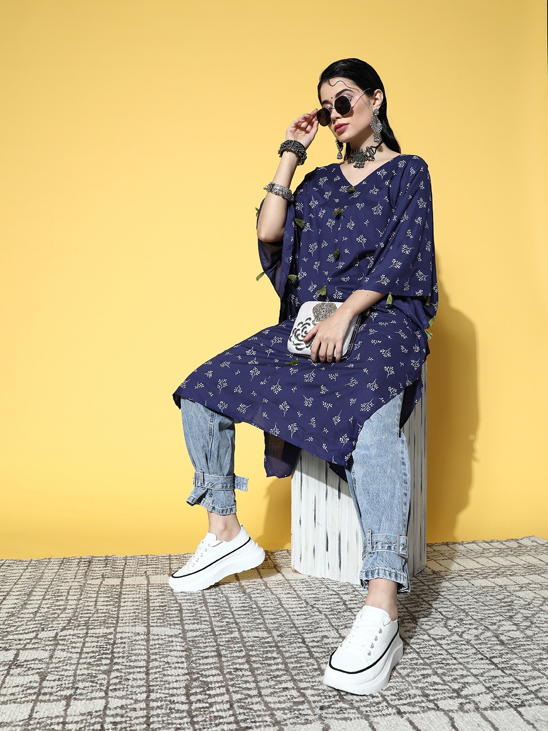 

Sangria Women Charming Blue Viscose Rayon Edgy Boheme Kurta