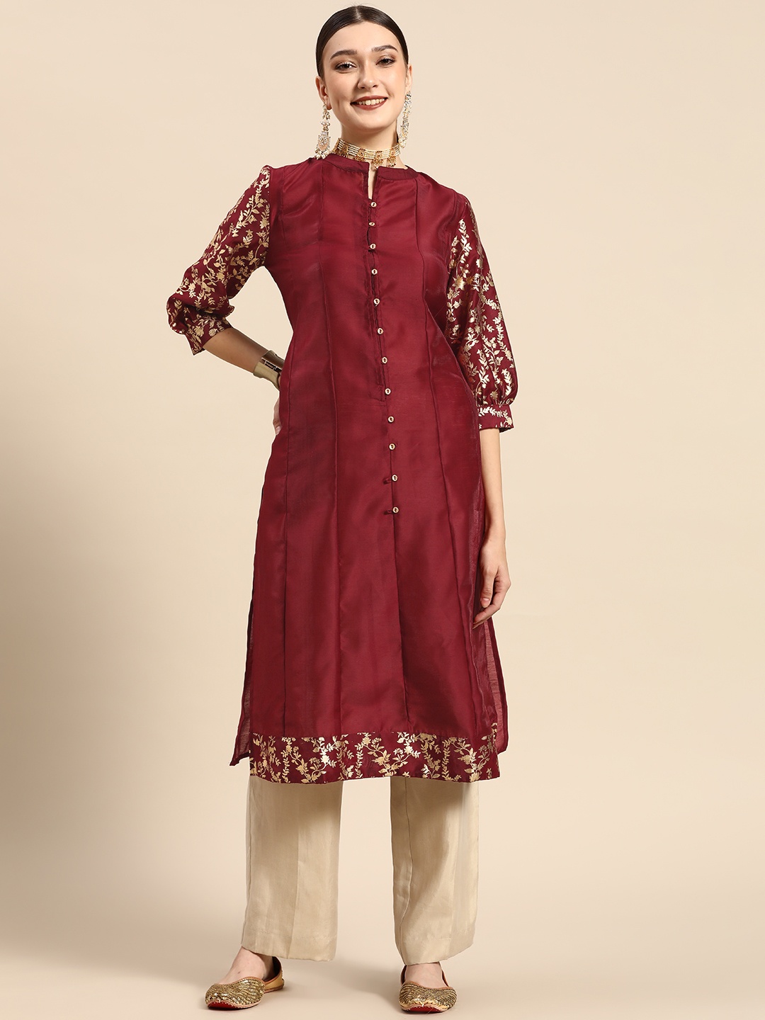 

Sangria Women Maroon Ethnic Motifs Printed Pure Cotton Kurta