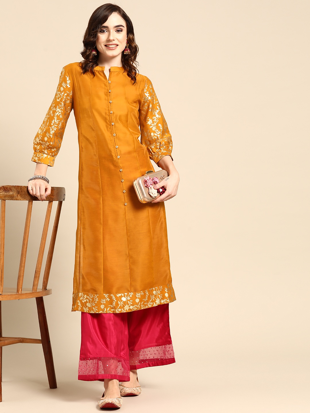 

Sangria Women Rust Orange Printed Detail Kurta