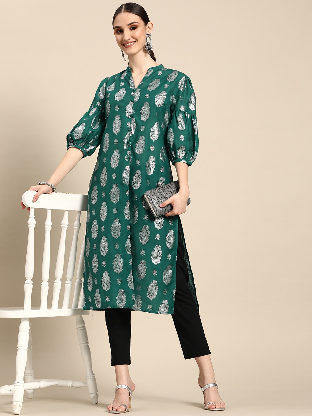 

Sangria Women Ethnic Motifs Printed Kurta, Green