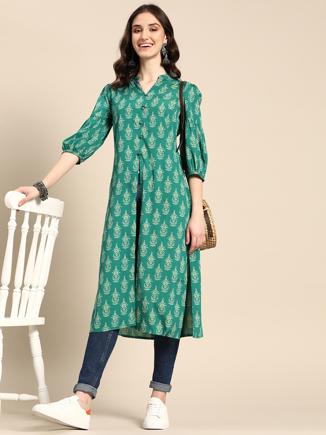 

Sangria Women Ethnic Motifs Printed Kurta, Green