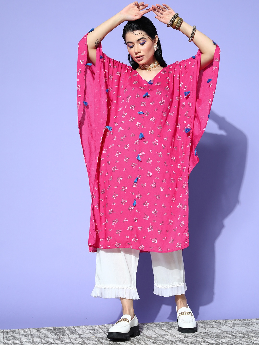 

Sangria Women Pretty Pink Polyester Edgy Boheme Kurta