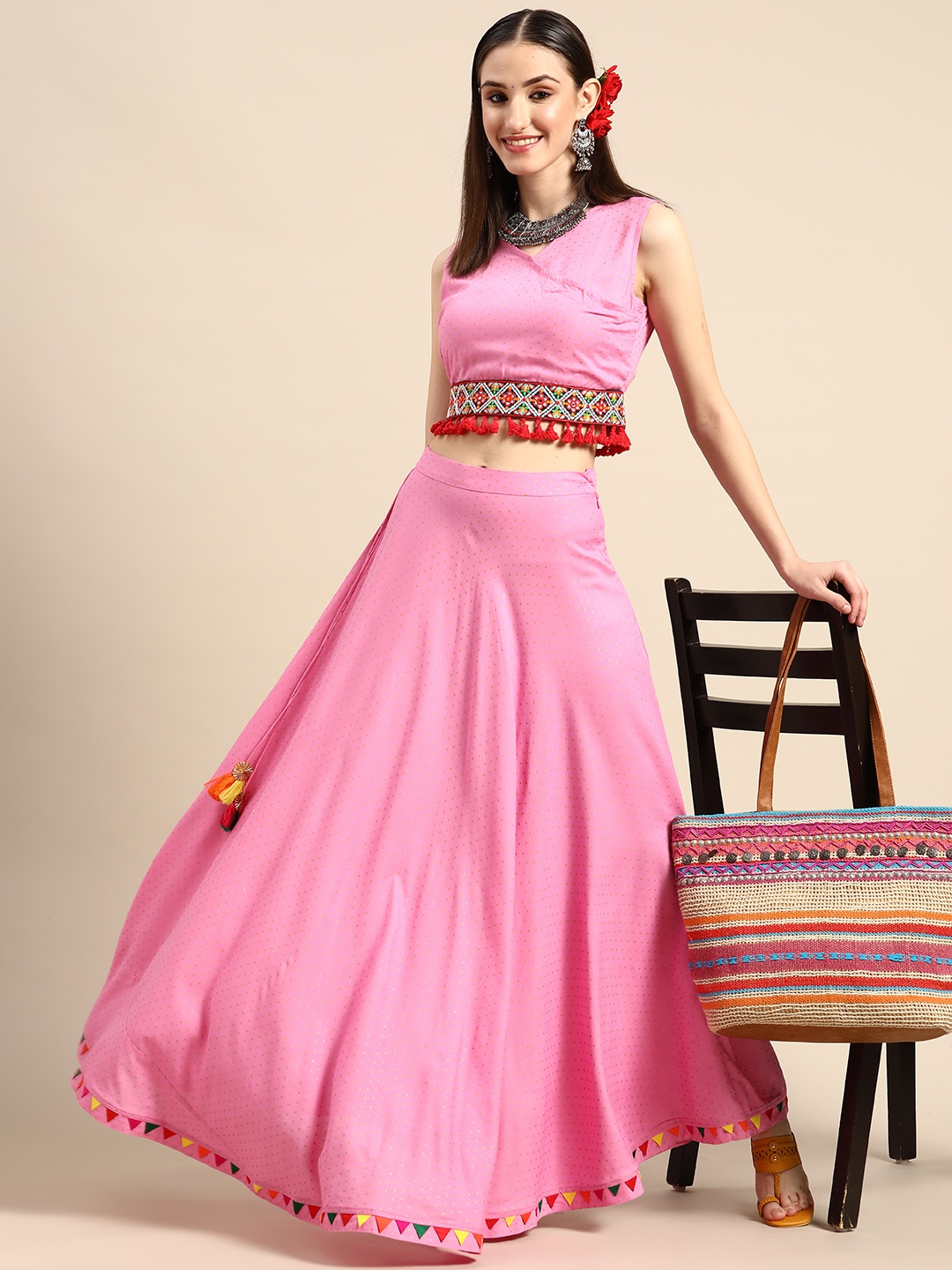 

Sangria Pink Printed Thread Work Ready to Wear Lehenga Choli
