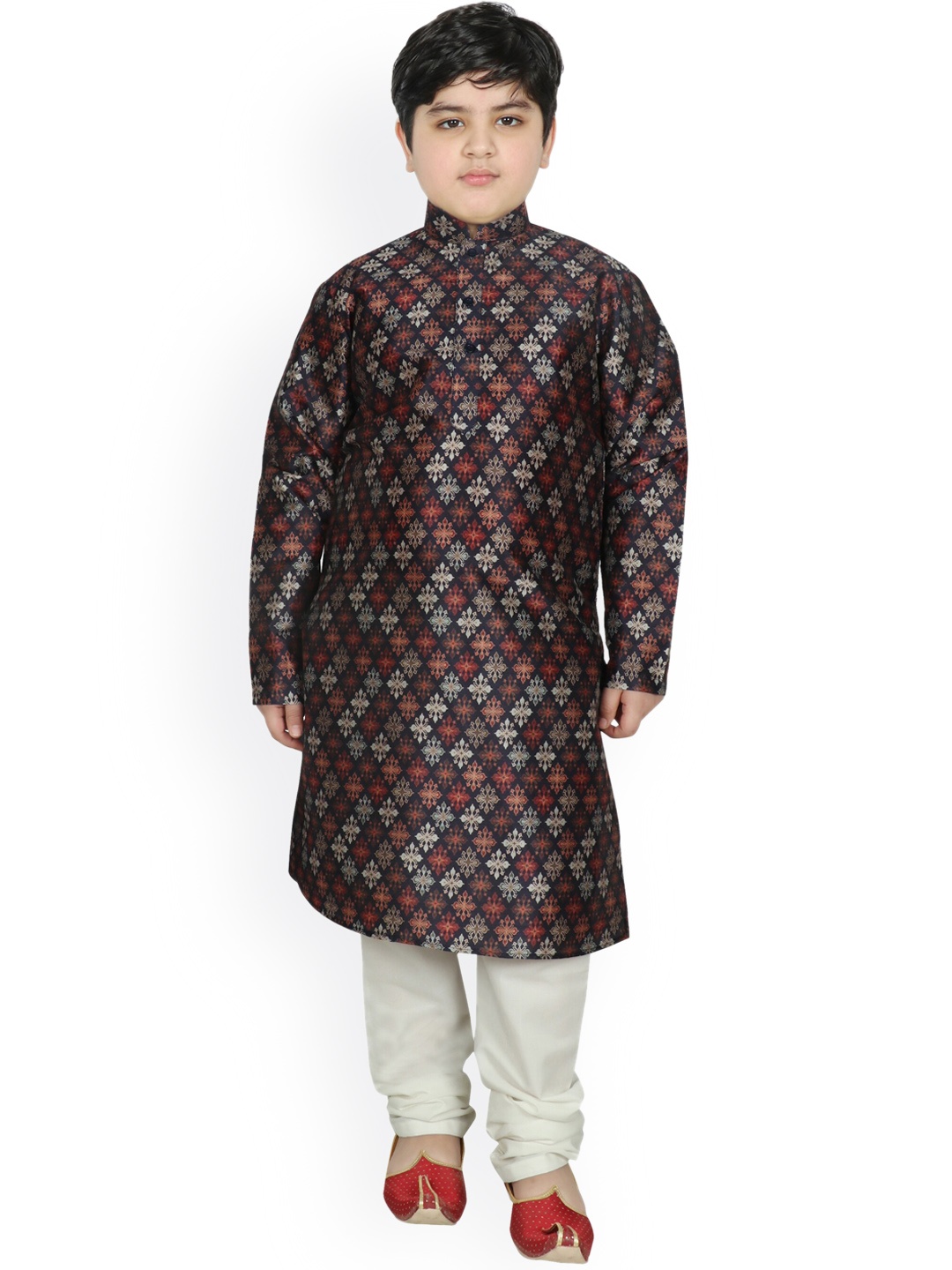 

SG YUVRAJ Boys Navy Blue Floral Kurta with Pyjama