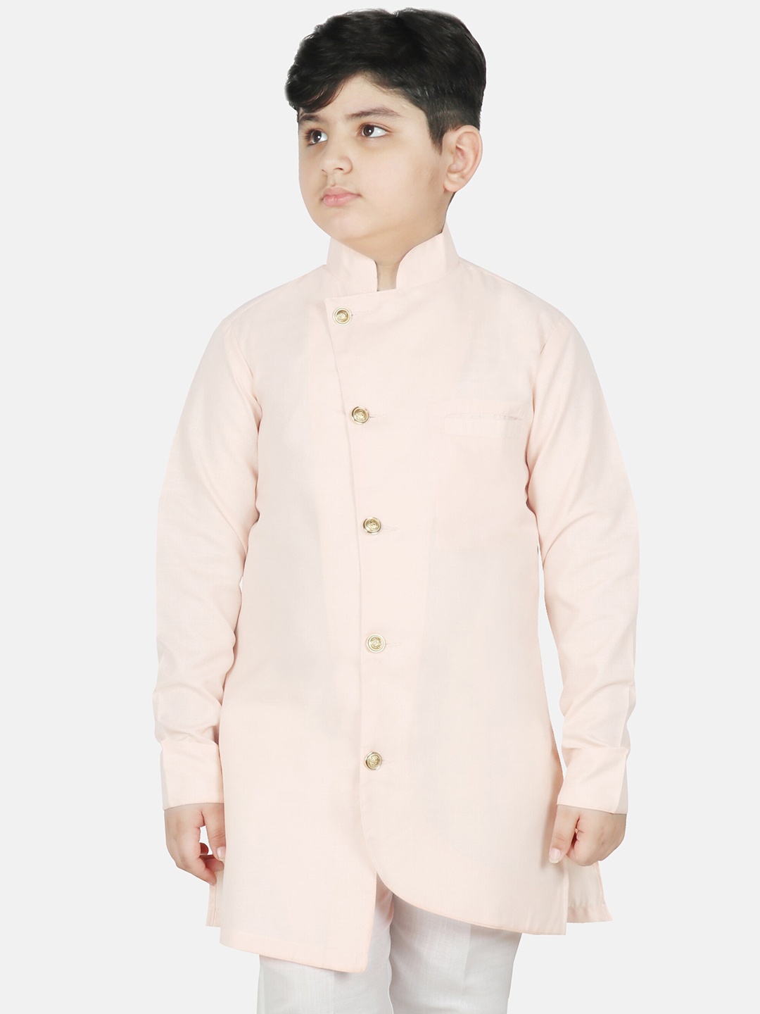 

SG YUVRAJ Boys Peach-Coloured Solid Asymmetric Kurta