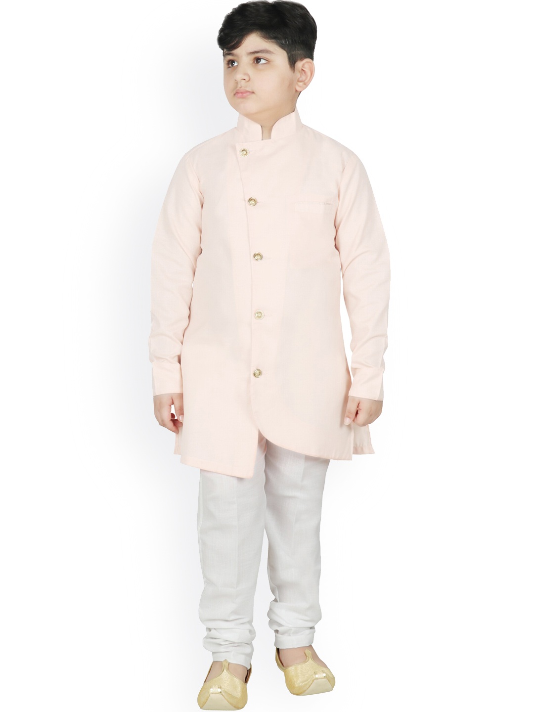 

SG YUVRAJ Boys Off White Embroidered Angrakha Kurta with Pyjamas
