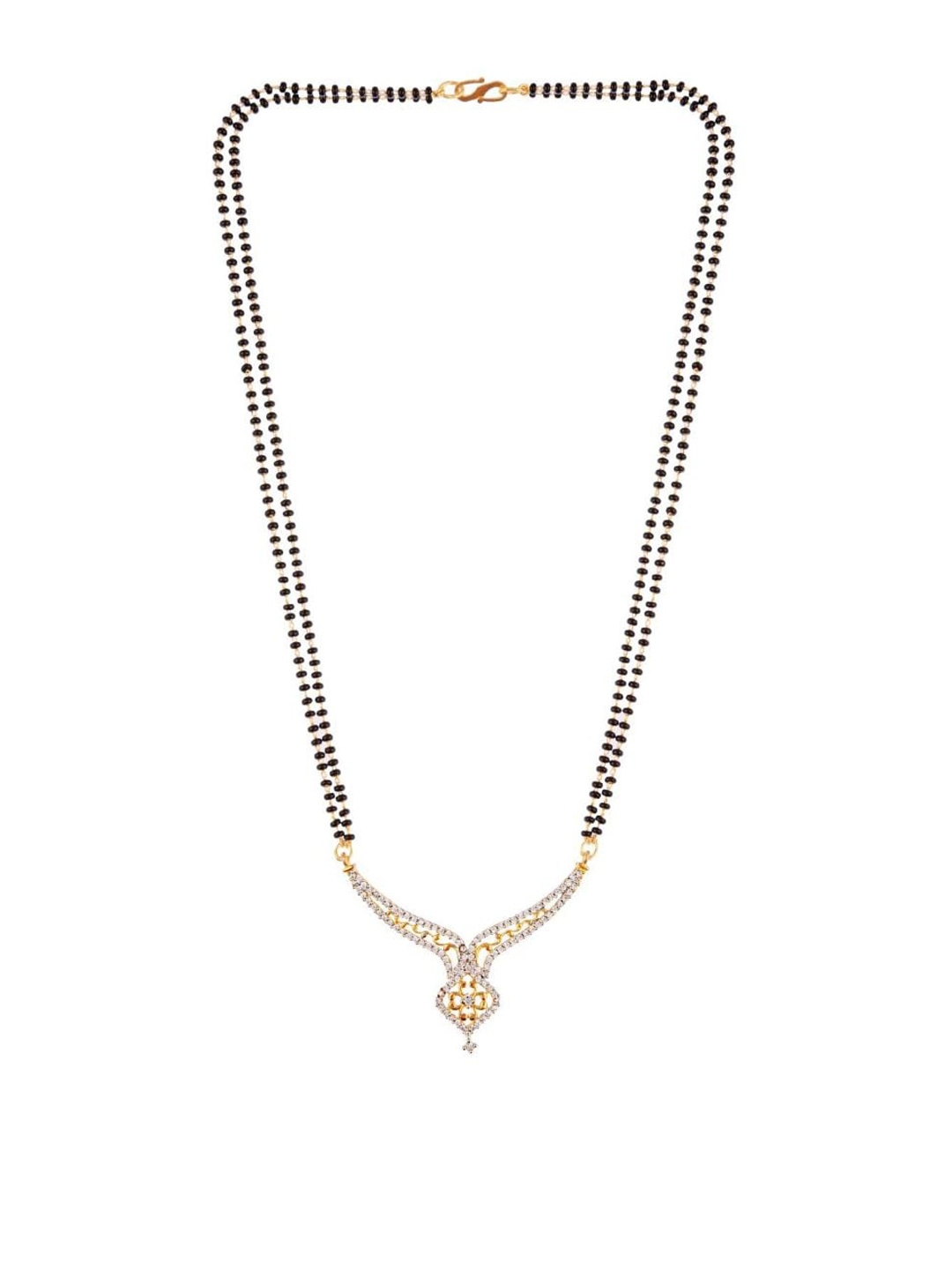 

Efulgenz Women Gold-Plated Black & White Crystal Studded Beaded Mangalsutra