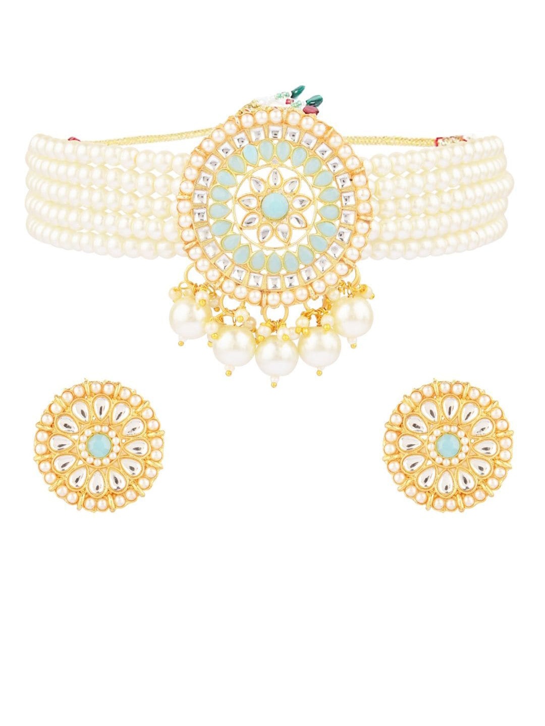 

Efulgenz Gold-plated White-Faux Pearl Beaded Choker Necklace Set