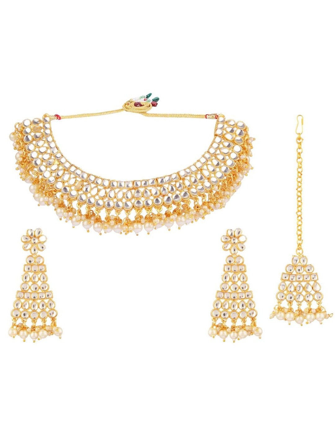 

Efulgenz Gold-Plated & White Kundan Studded Jewellery Set
