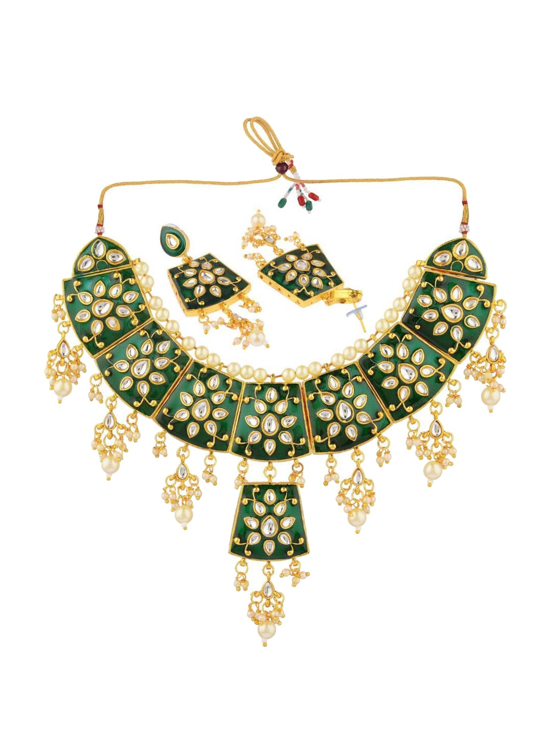 

Efulgenz Gold-Plated & Green Kundan Studded Jewellery Set