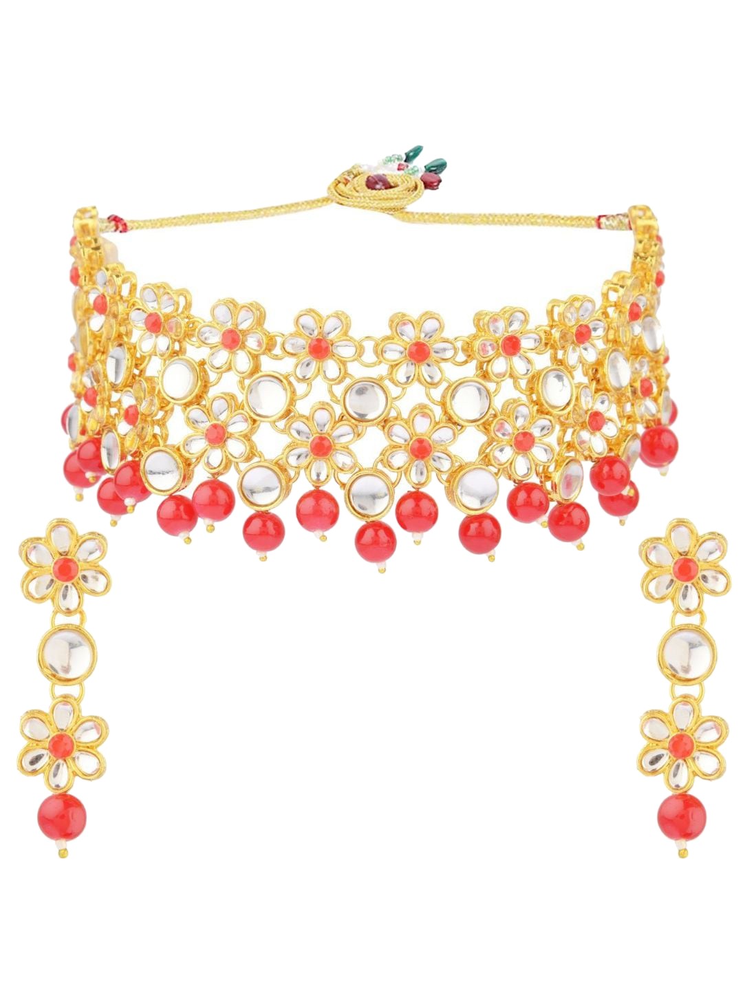 

Efulgenz Gold-Plated Red Crystal Studded Choker Jewellery Set