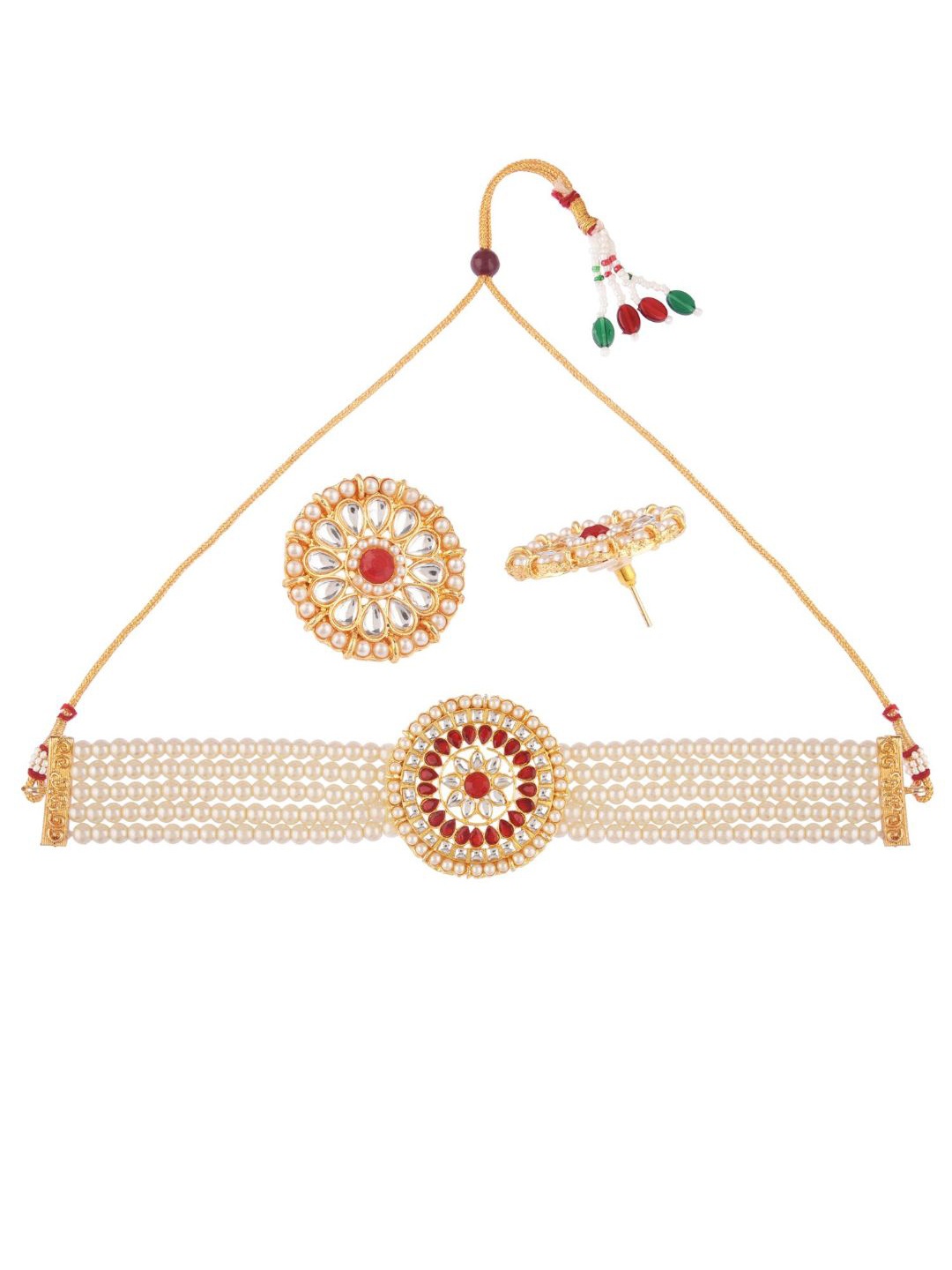 

Efulgenz White & Red Multi Layered Beaded Kundan Choker Necklace Set