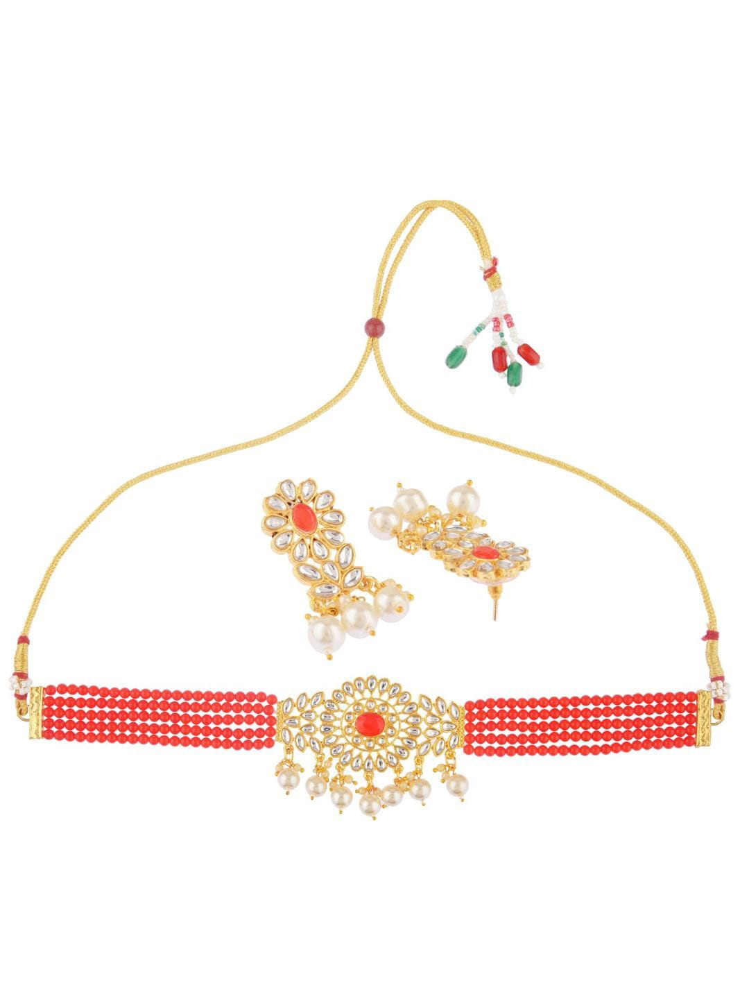 

Efulgenz Red Gold-Plated Beaded Choker Jewelry Set