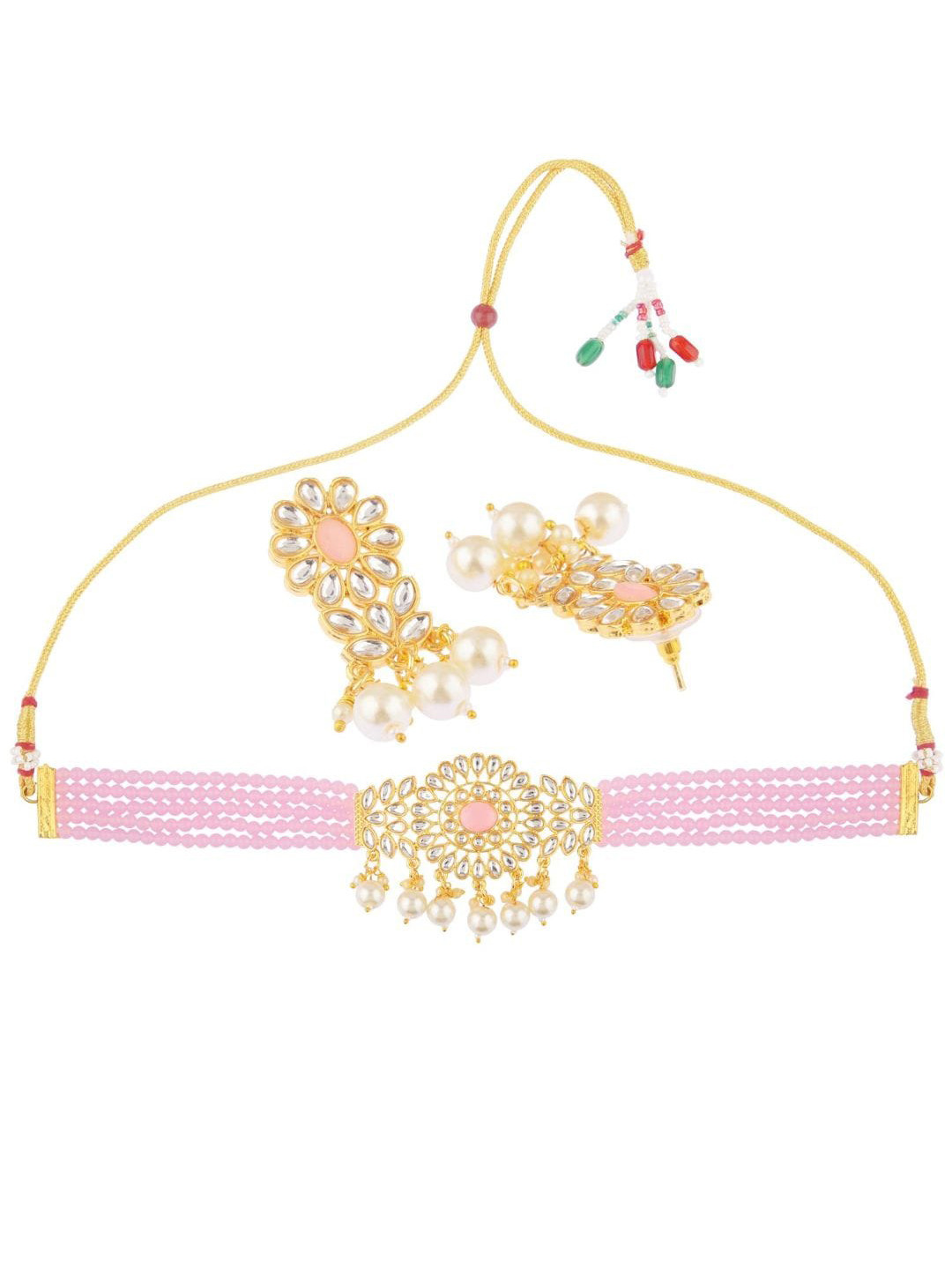 

Efulgenz Gold-Plated Pink Kundan Studded Bridal Jewellery Set