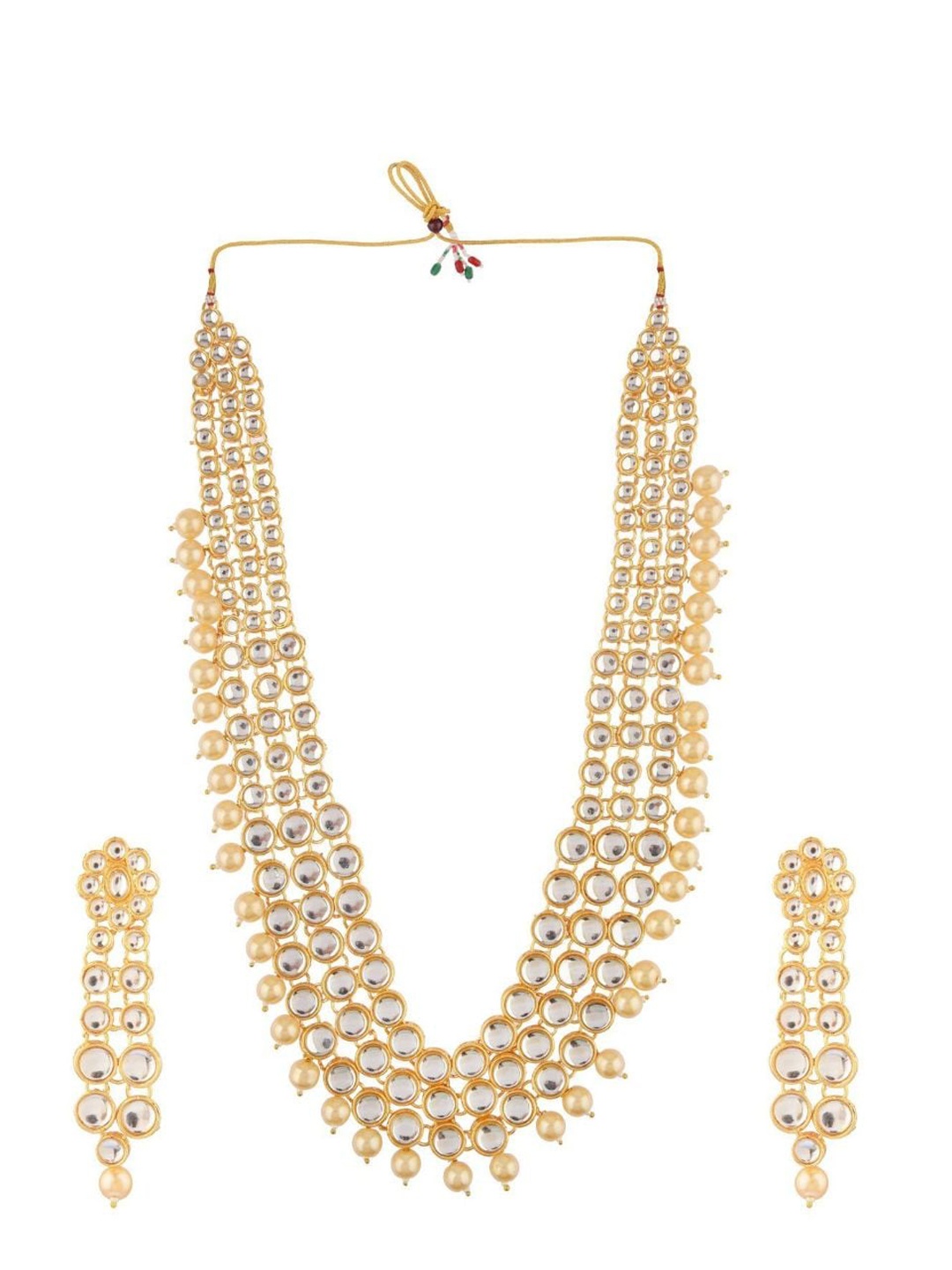 

Efulgenz Gold-Plated Cream Colored Stone-Studded & Beaded Jewellery Set