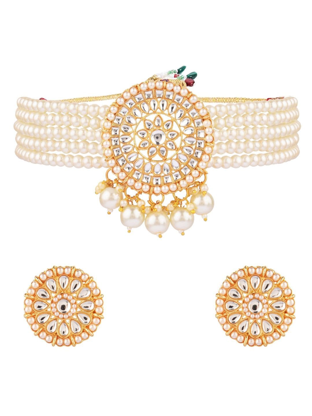 

Efulgenz Gold-Plated White Kundan Pearl Studded Jewellery Set