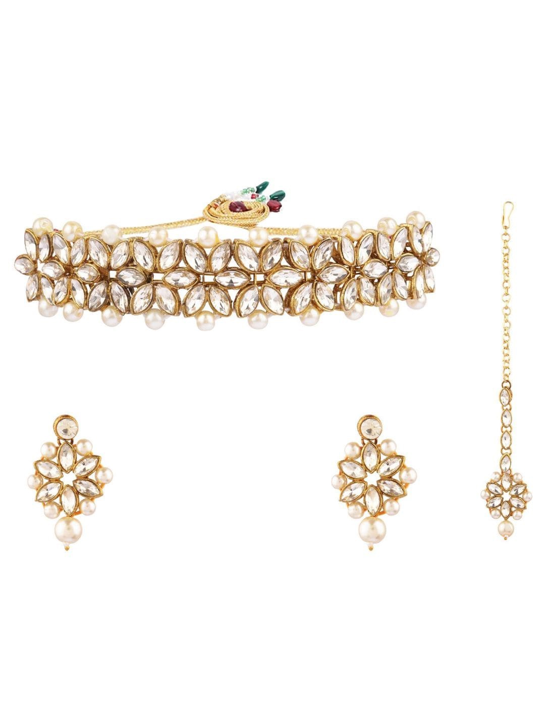 

Efulgenz White & Gold-Toned & Plated Enamelled Bridal Jewellery Set