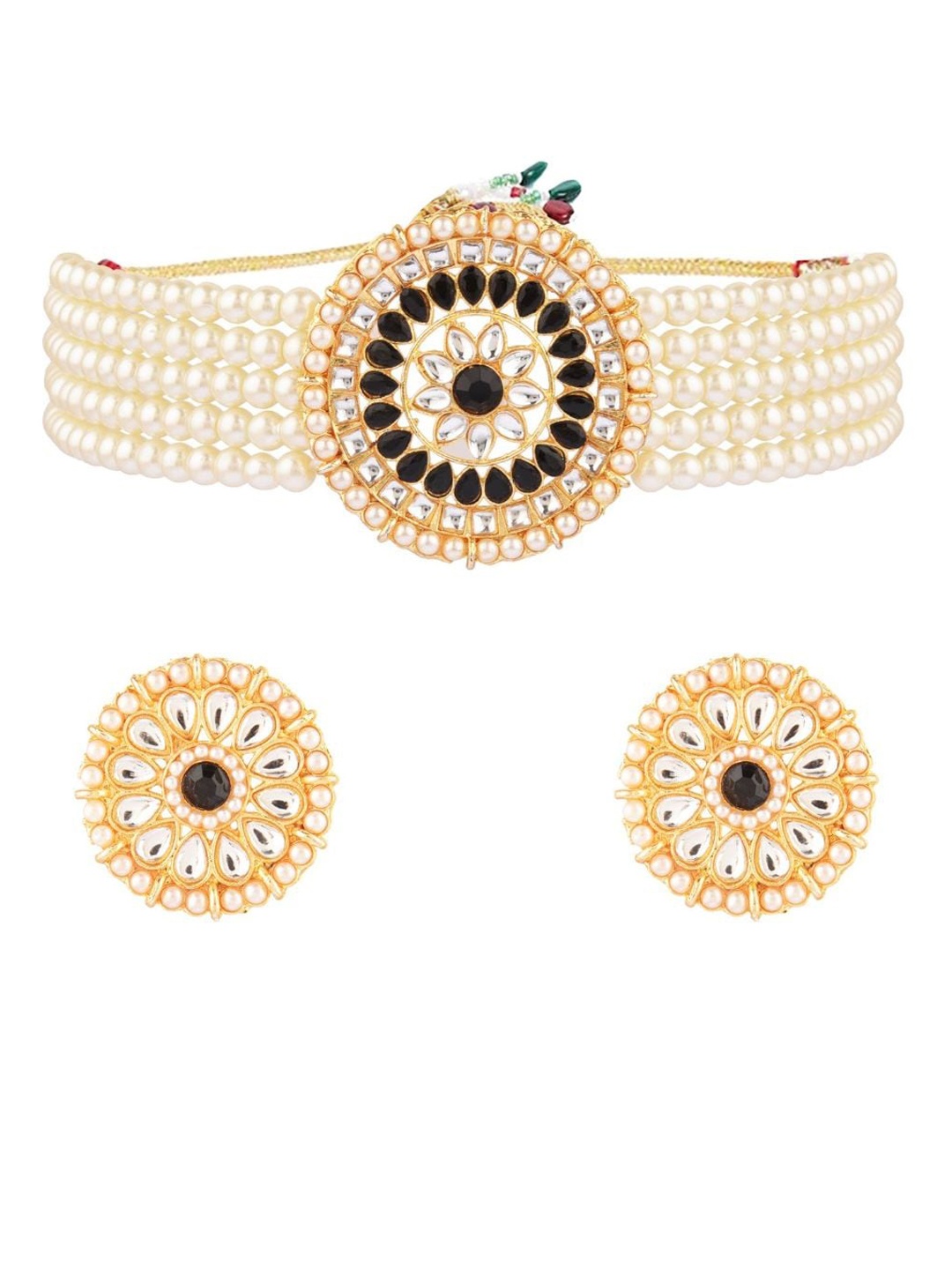 

Efulgenz Gold-Plated White & Black Faux Pearl Beaded Choker Jewellery Set
