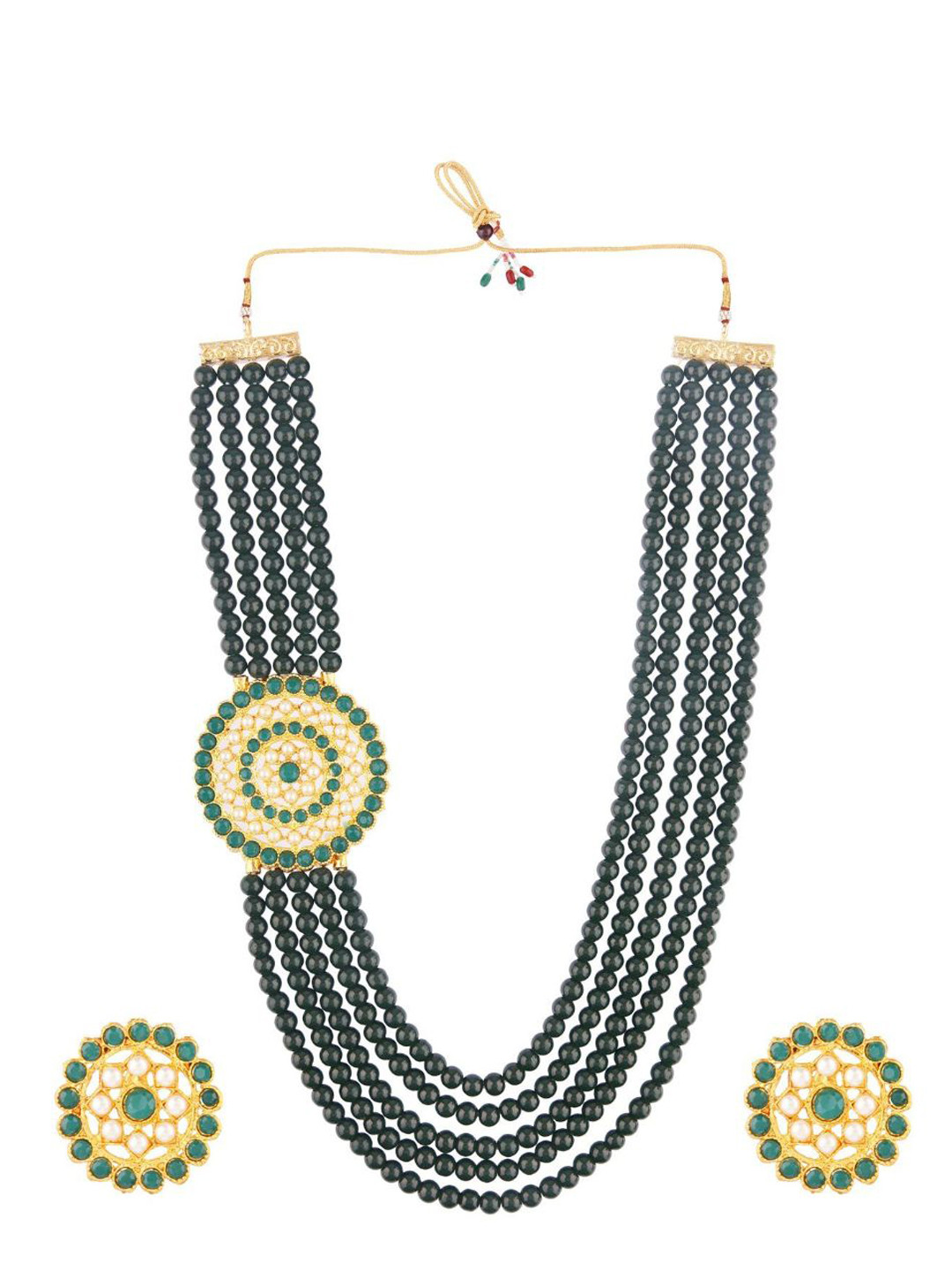 

Efulgenz Gold-Plated & Green Kundan-Studded & Pearl Beaded Jewellery Set