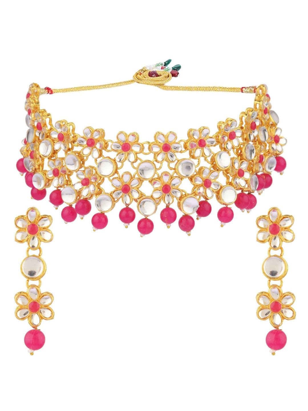 

Efulgenz Pink Gold-plated Kundan-Studded Beaded Choker Necklace Set