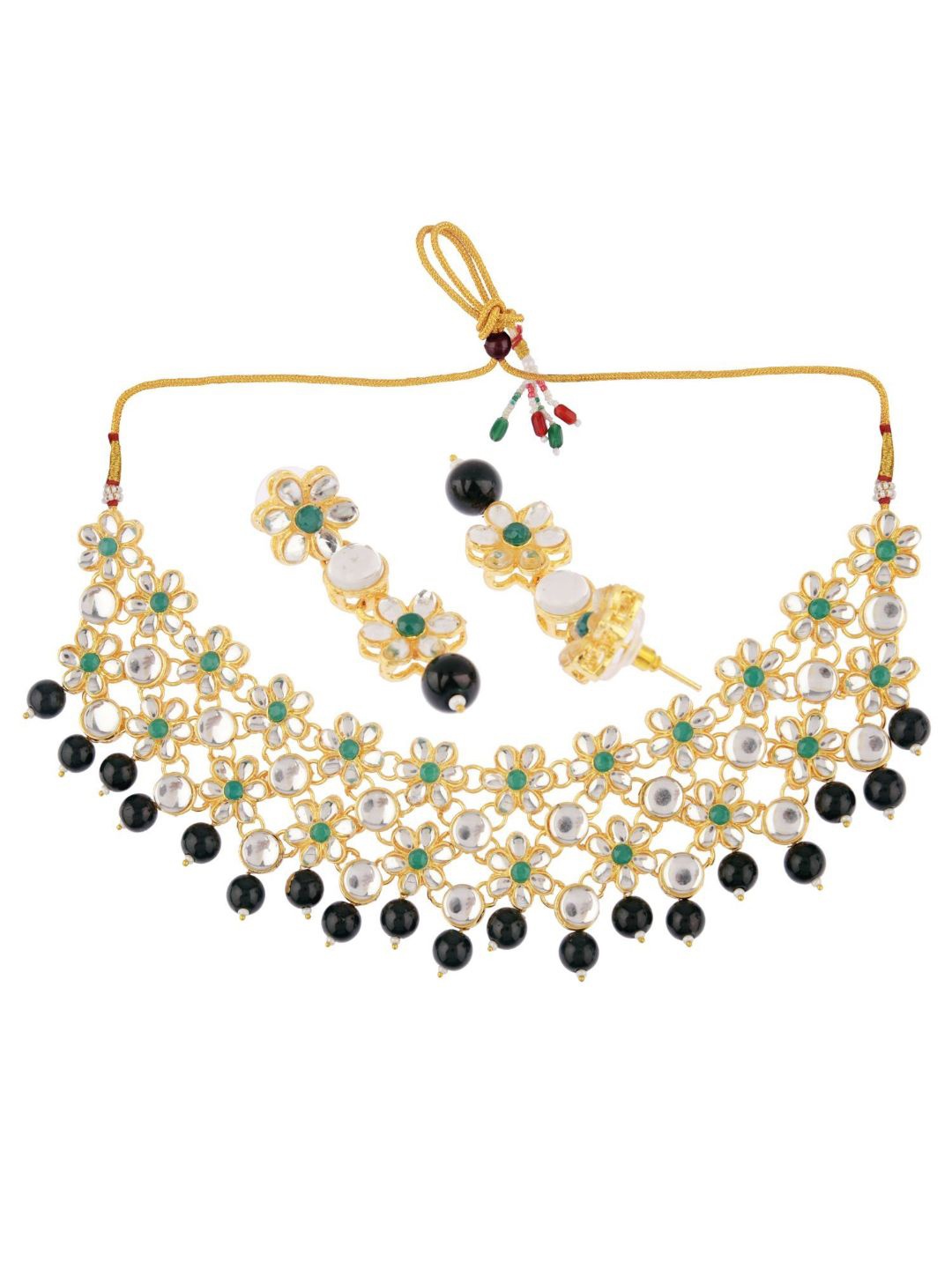 

Efulgenz White & Black Floral Kundan Choker Set