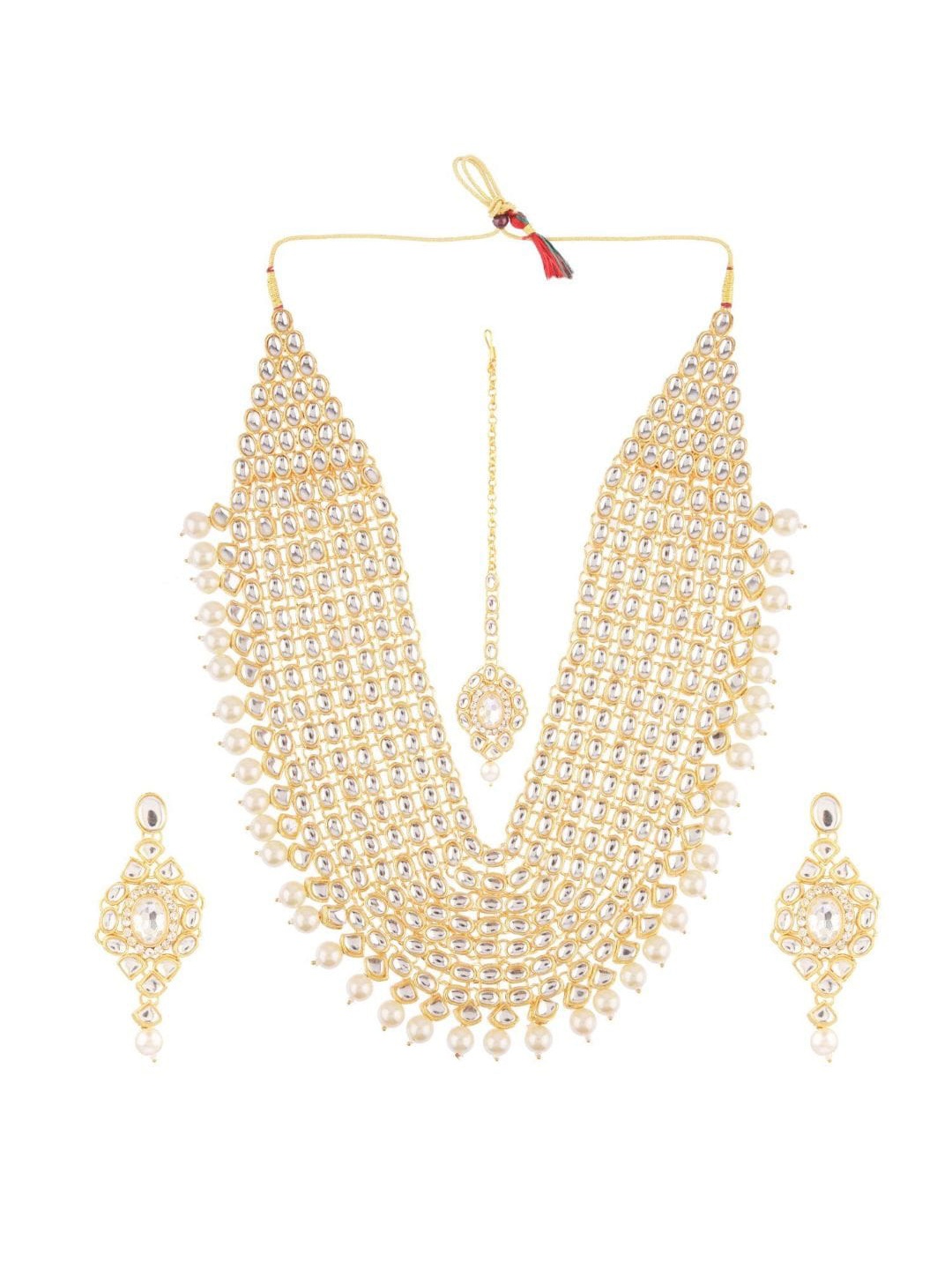 

Efulgenz Gold-Plated White Kundan Studded Bridal Jewellery Set