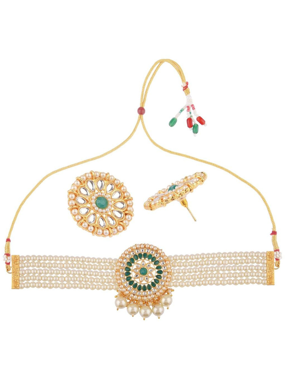 

Efulgenz Green & Gold-Toned & Plated Beaded Choker Jewellery Set