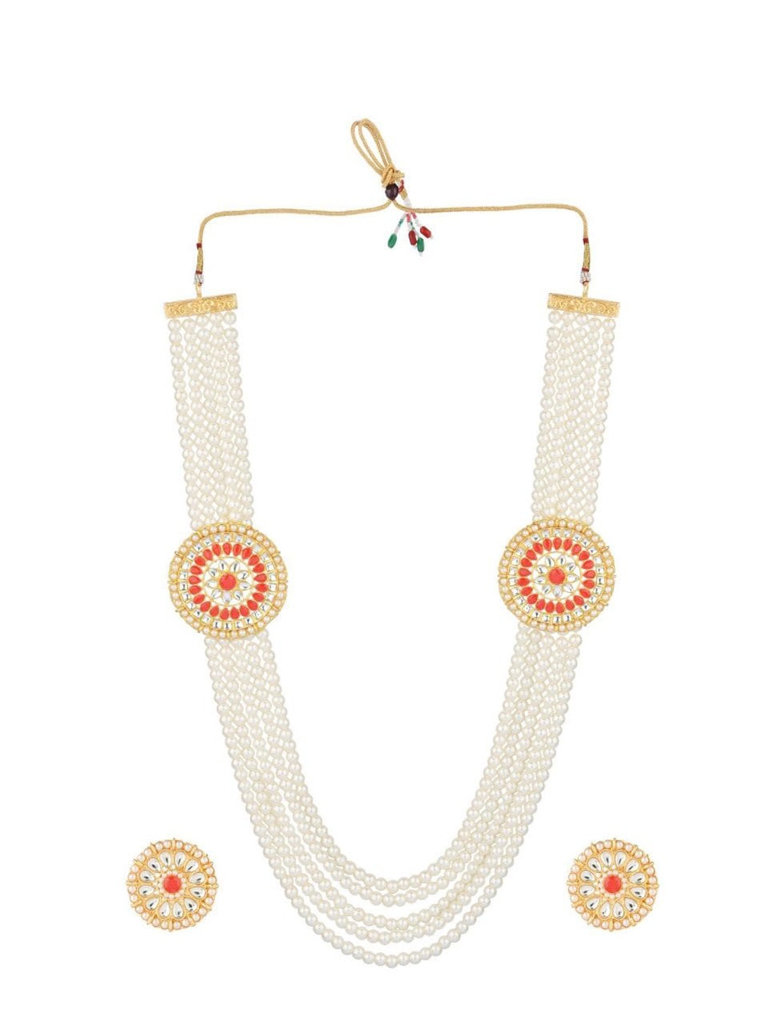 

Efulgenz Gold-Plated Red & White Stone Studded & Faux Pearl Beaded Jewellery Set