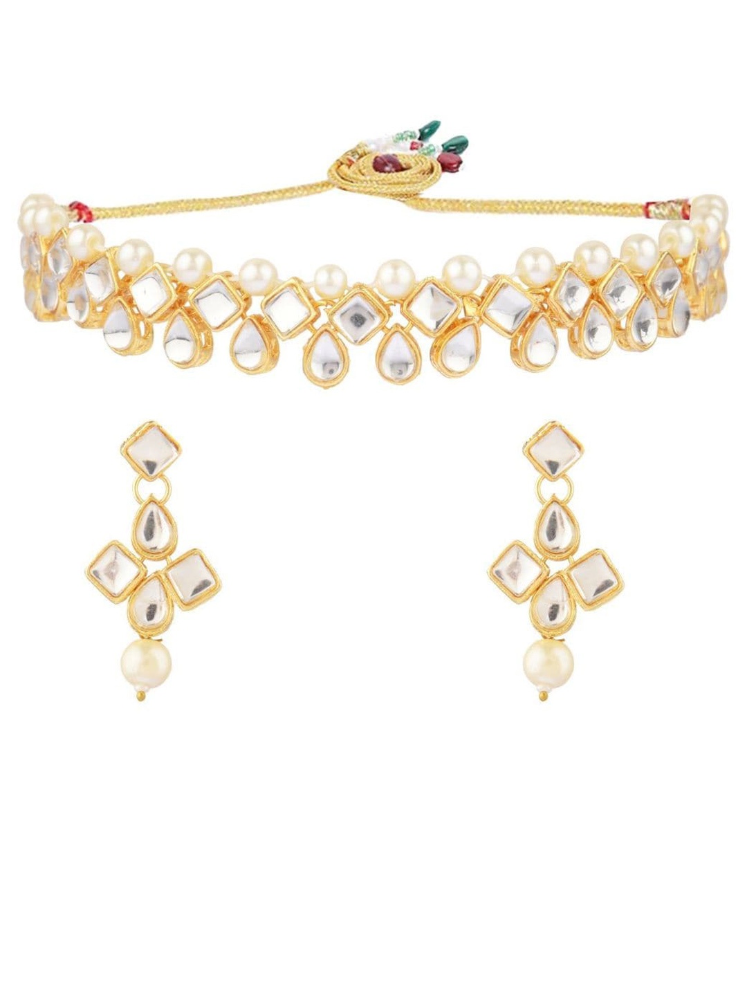 

Efulgenz Gold-Plated & White Crystal Studded Antique Choker Jewellery Set