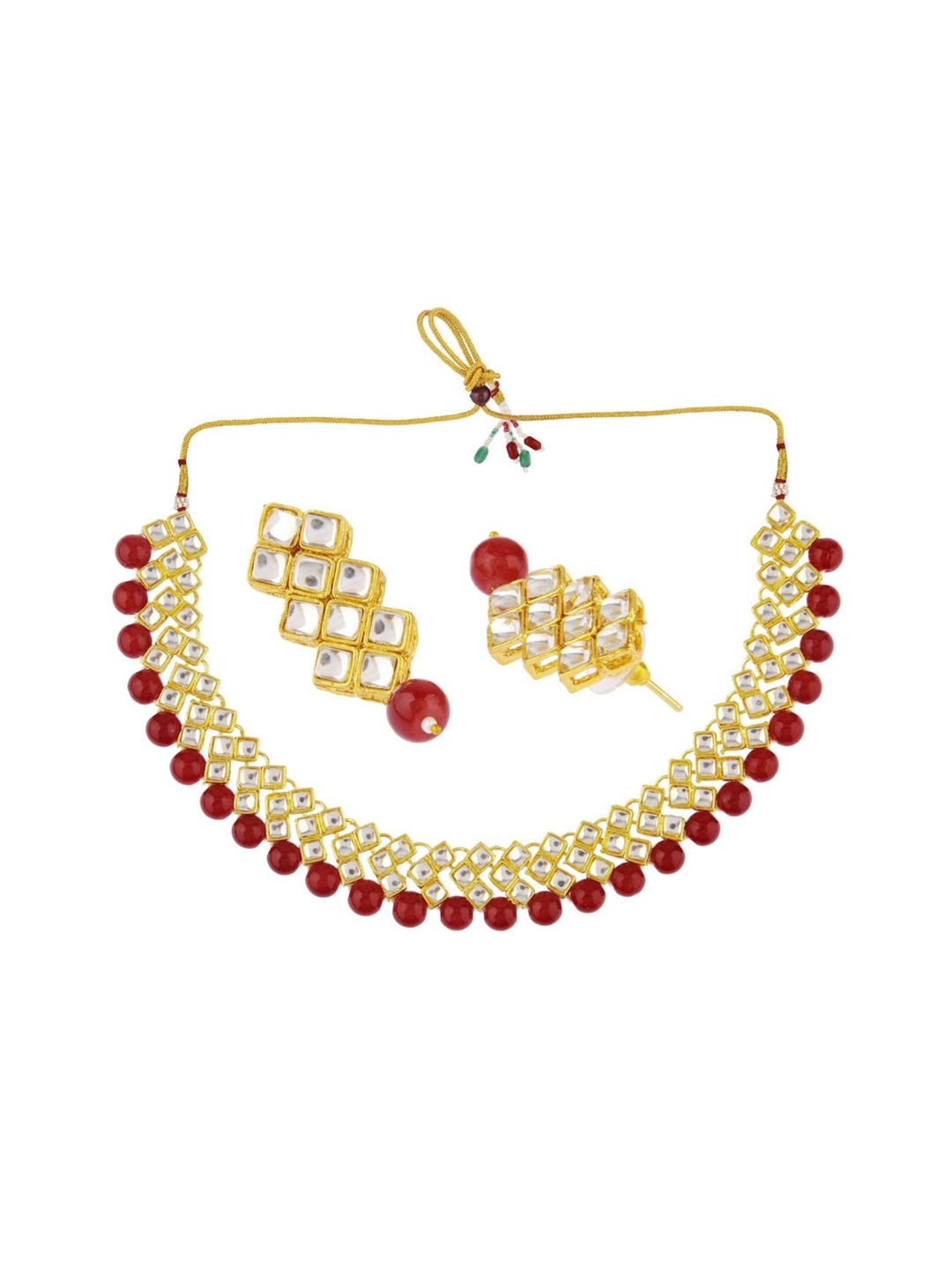 

Efulgenz Gold-Plated & Maroon Crystal Stone Studded Jewellery Set