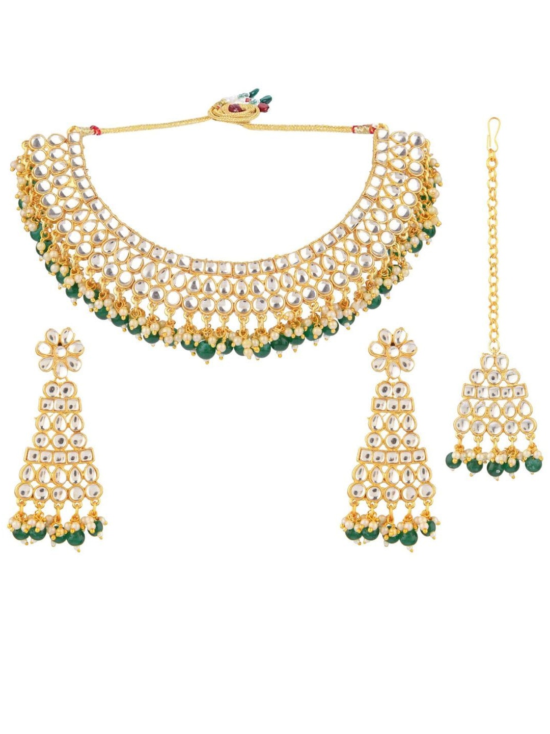 

Efulgenz Women Green Beaded Crystal Kundan Choker Jewellery Set